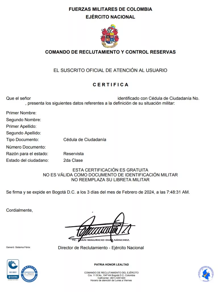 Certificado Libreta Militar PDF